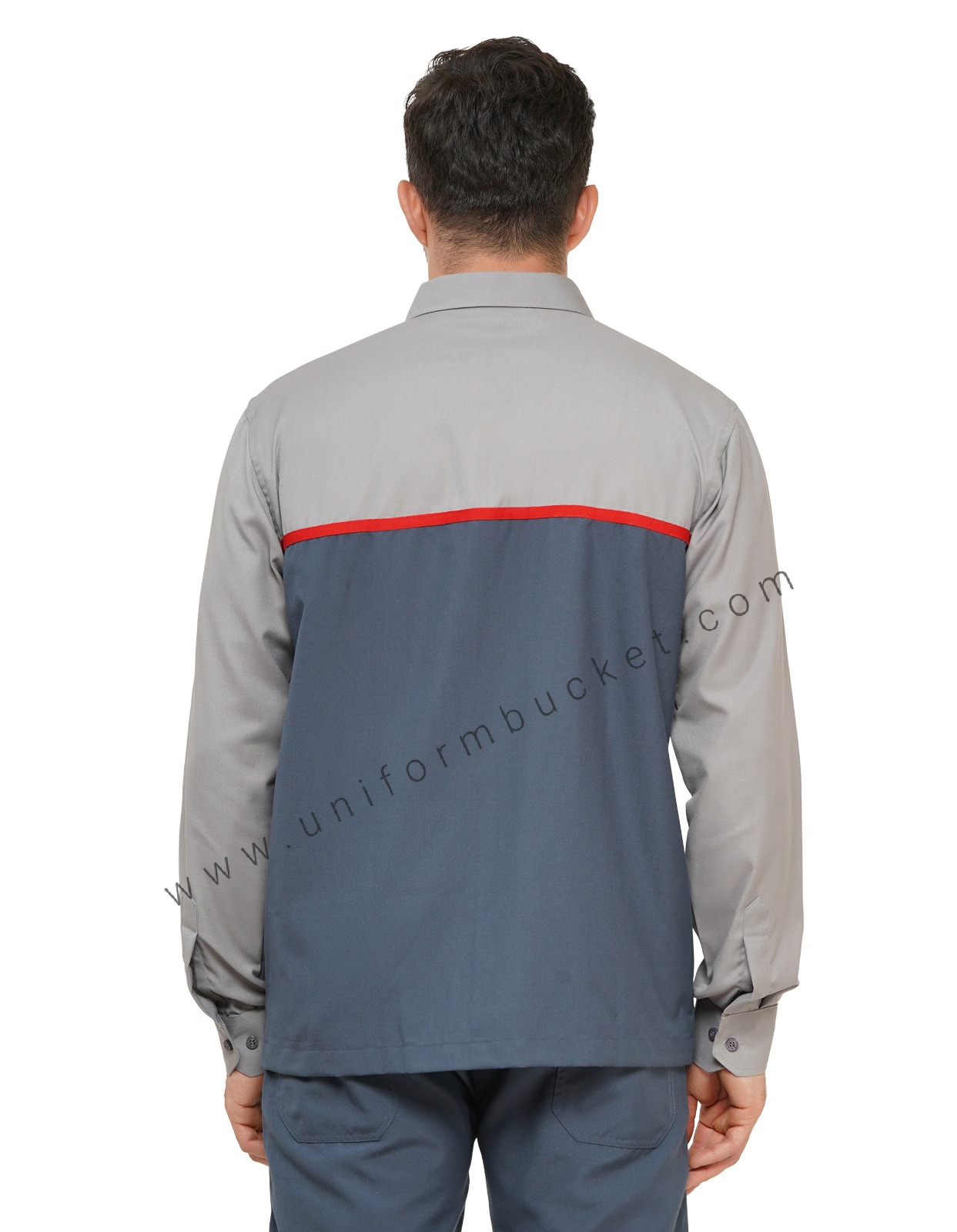 MALE WORKWEAR DARK GREY SHIRT WITH  LIGHT YOKE & RED PIPING  thumbnail 5